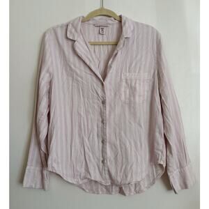 Pink White Victoria's Secret Striped Metallic Long Sleeve Pajama Set S